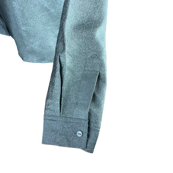 JUST Female Mae Shirt Jade Green Shiny Texture Button Up Long Sleeve Blouse - Picture 9 of 15